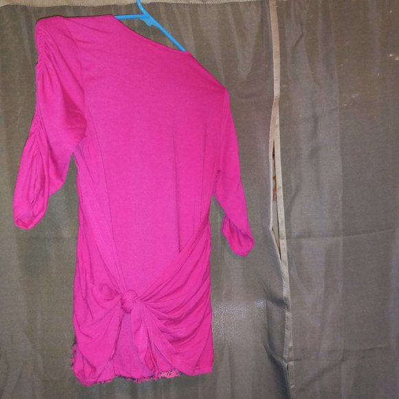Hot Pink Sequined Tie Front Top - Picture 4 of 5